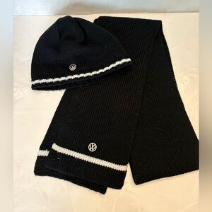 VW Black and White Knit Scarf and beanie hat